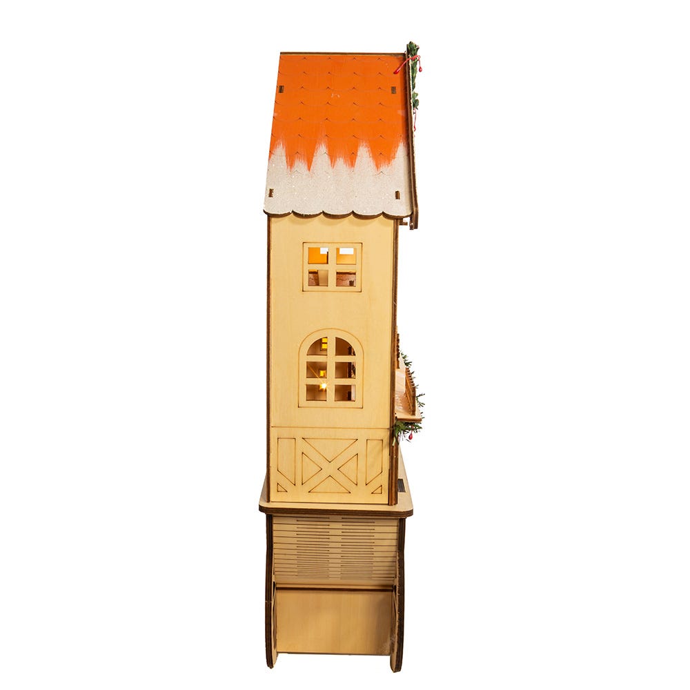 Kurt Adler 18.9-Inch Battery-Operated Light Up Musical Wood Wagon with Santa and Christmas Village Scene